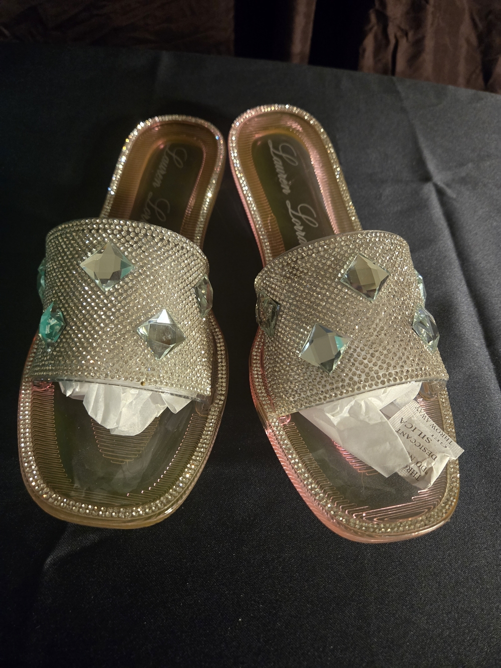 Lauren Lorraine Crystal Embellished Slide Sandals - Light Pink Clear